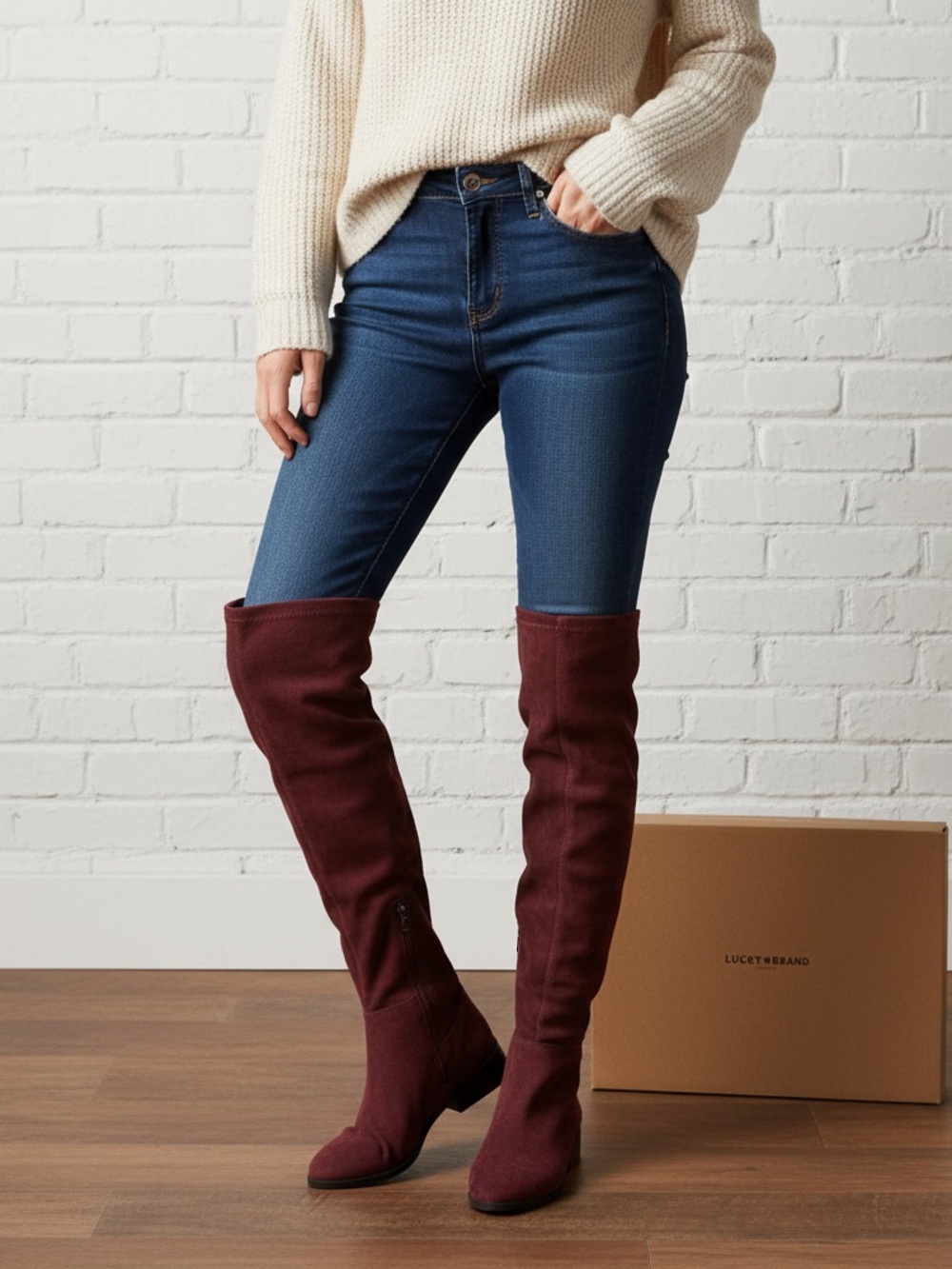 Lucky Brand Over-the-Knee Suede Boots in Deep Burgundy